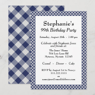 Invitación Patrón De Controles De Gingham Azul De La Marina P