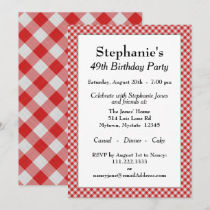 Invitación Patrón De Controles De Gingham Rojo Para Todas Las