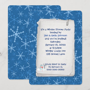 Invitación patrón de copo de nieve azul fiesta de invierno