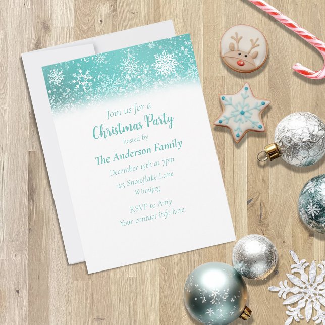Invitación Patrón de copo de nieve azul turquesa Navidad de i (Subido por el creador)