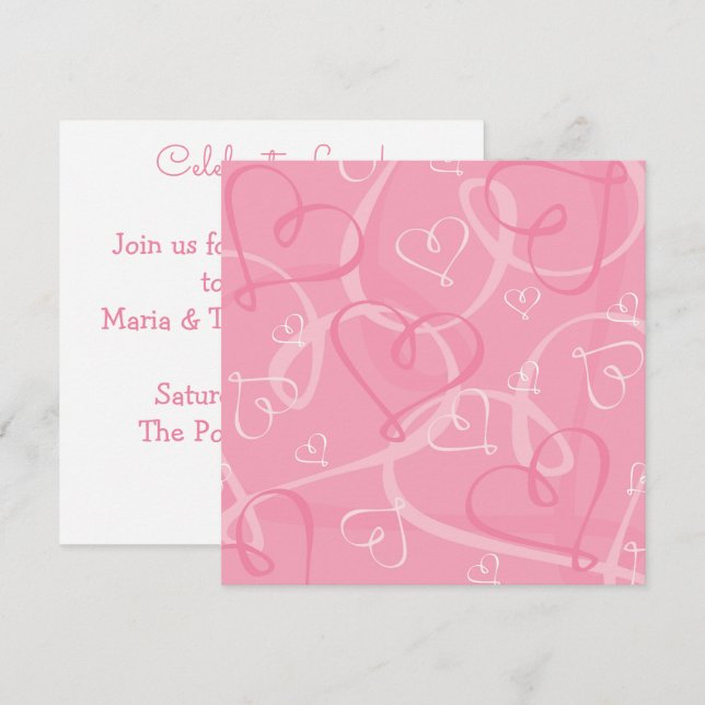 Invitación Patrón de corazón rosa (Anverso / Reverso)