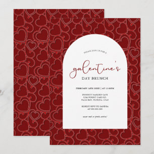 Invitación Patrón de corazones rojos brunch de Galentine