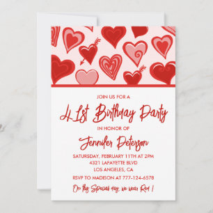 Invitación Patrón de corazones rojos rosados Simple cumpleaño