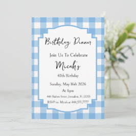 Invitación Patrón de cuadros azul y blanco Gingham, Simple Mo