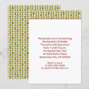 Invitación Patrón de cuentas de oliva retro funky colores per
