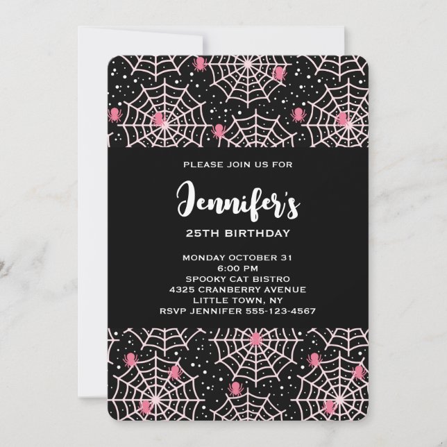 Invitación Patrón de cumpleaños de telarañas y arañas de Hall (Anverso)