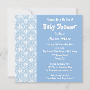 Invitación Patrón de Damasco azul y blanco, Baby Shower Perso