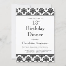 Patrón de Damasco Blanco y Negro 18ª Cena de cumpl