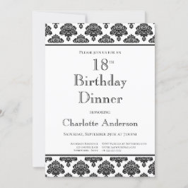 Invitación Patrón de Damasco Blanco y Negro 18ª Cena de cumpl