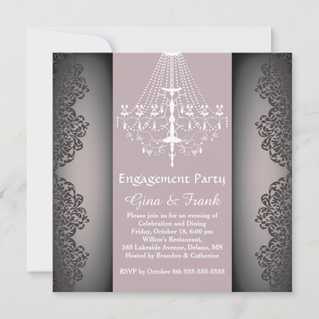 Invitación Patrón de damasco de encaje, lámpara de araña Part (Anverso)