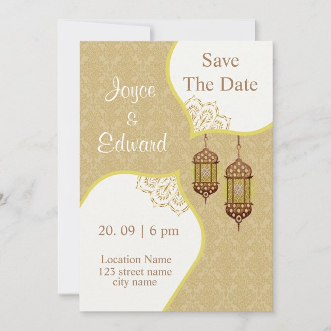 Invitación Patrón De Damasco Para El Boda Islámico (Anverso)