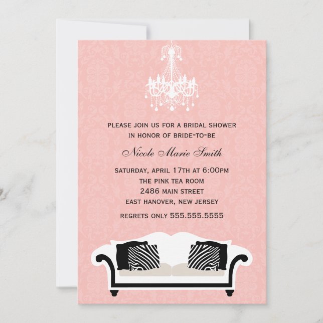 Invitación Patrón de Damasco rosa de moda (Anverso)