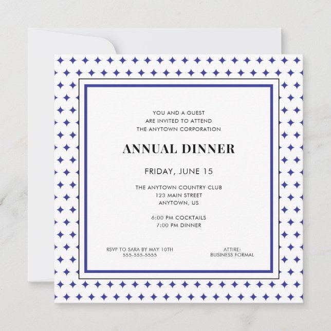 Invitación Patrón de diamante azul profesional de la cena de  (Anverso)