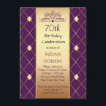 Invitación Patrón de diamante dorado en la fiesta 70 de cumpl<br><div class="desc">Patrón dorado de entramado en un fondo púrpura 70 cumpleaños invitación de fiesta.</div>