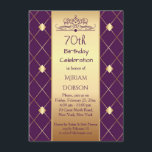 Invitación Patrón de diamante dorado en la fiesta 70 de cumpl<br><div class="desc">Patrón dorado de entramado en un fondo púrpura 70 cumpleaños invitación de fiesta.</div>