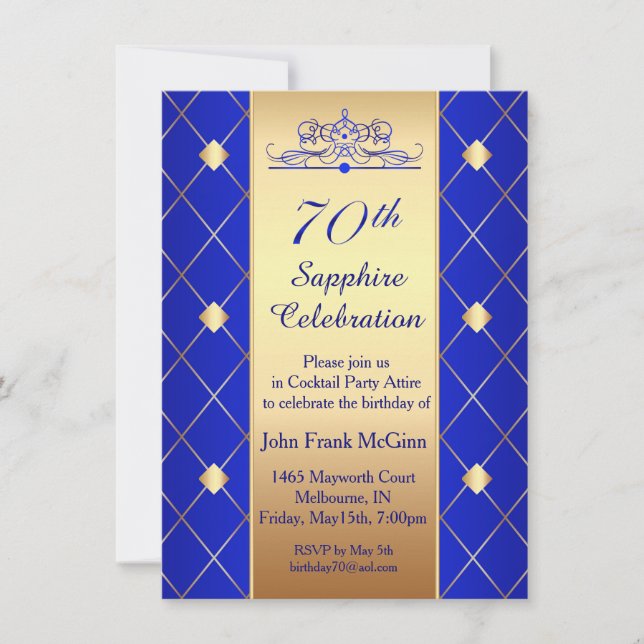 Invitación Patrón de diamante dorado en la fiesta de cumpleañ (Anverso)