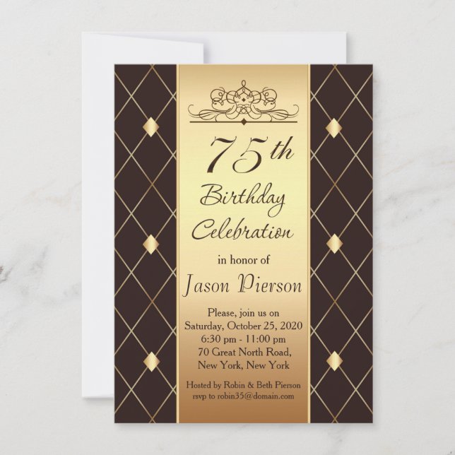 Invitación Patrón de diamante dorado en la fiesta de cumpleañ (Anverso)