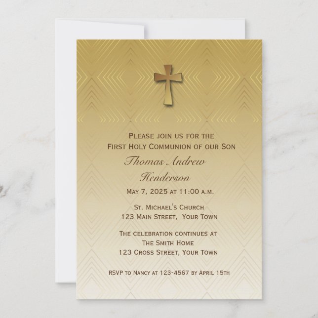 Invitación Patrón de diamante dorado, religioso (Anverso)