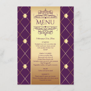 Invitación Patrón de diamante dorado sobre Menú de Boda púrpu