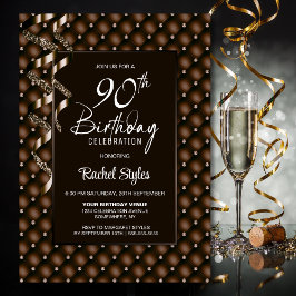 Invitación Patrón de diamante marrón 90º Partido de Cumpleaño