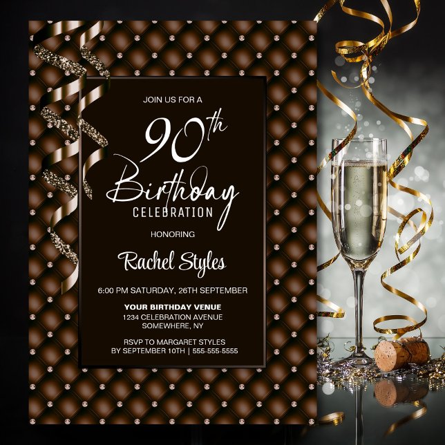 Invitación Patrón de diamante marrón 90º Partido de Cumpleaño (Subido por el creador)