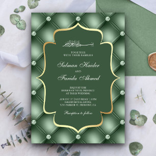 Invitación Patrón de diamantes acolchados en verde salvia par
