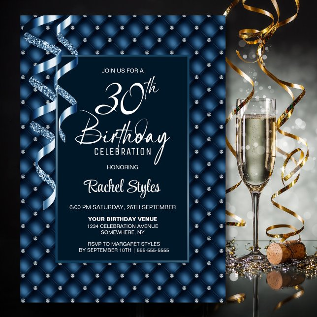 Invitación Patrón de diamantes azules 30.º Fiesta de cumpleañ (Subido por el creador)