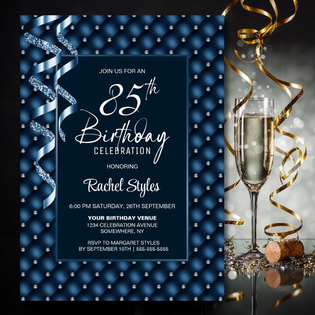 Invitación Patrón de diamantes azules 85ª fiesta de cumpleaño (Subido por el creador)