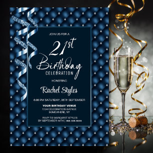 Invitación Patrón de diamantes azules Fiesta de cumpleaños 21