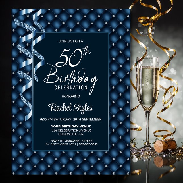 Invitación Patrón de diamantes azules Fiesta de cumpleaños 50 (Subido por el creador)