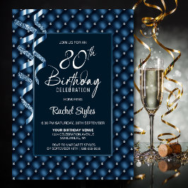 Invitación Patrón de diamantes azules Fiesta de cumpleaños 80