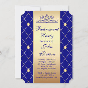 Invitación Patrón de diamantes de oro en azul Fiesta de jubil