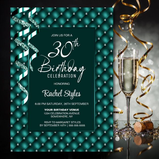 Invitación Patrón de diamantes verdes 30.º Fiesta de cumpleañ (Subido por el creador)