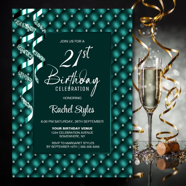 Invitación Patrón de diamantes verdes Fiesta de cumpleaños 21 (Subido por el creador)