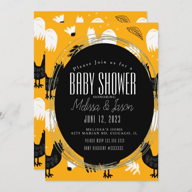 Invitación Patrón de dibujo de mano de la granja de gallos ru (Anverso / Reverso)