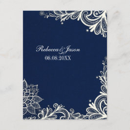 Invitación patrón de encaje blanco vintage boda azul marino