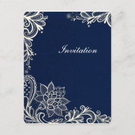 Invitación patrón de encaje blanco vintage boda azul marino
