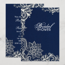 Invitación patrón de encaje blanco vintage ducha de novia azu