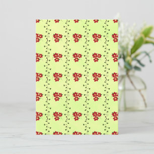 Invitación Patrón de enredadera floral roja sobre verde claro