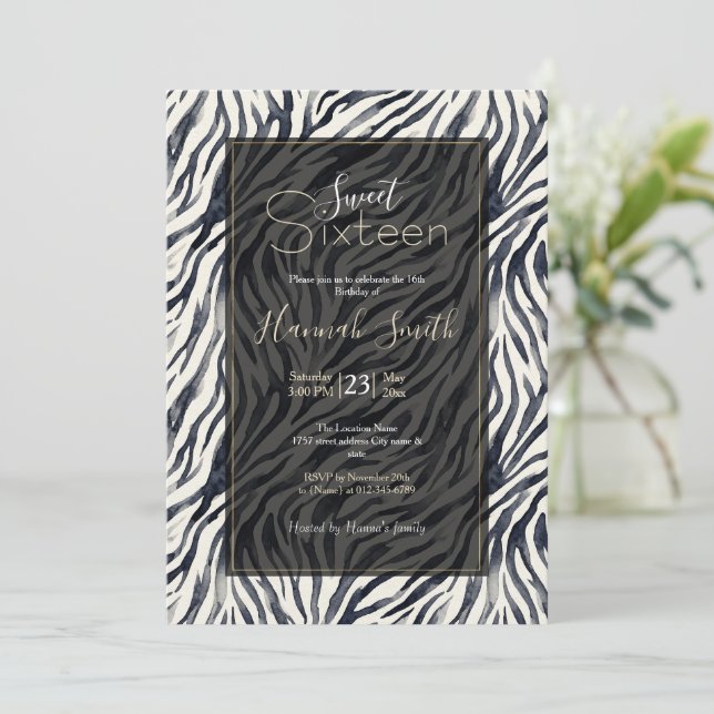 Invitación Patrón de estampado de cebra en blanco y negro Dul (Anverso de pie)