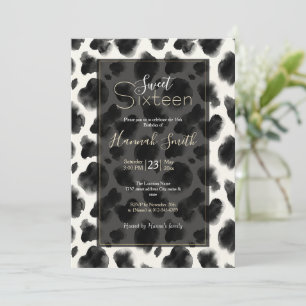 Invitación Patrón de estampado de vaca en negro y blanco