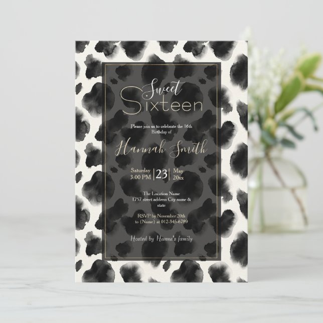 Invitación Patrón de estampado de vaca en negro y blanco (Anverso de pie)