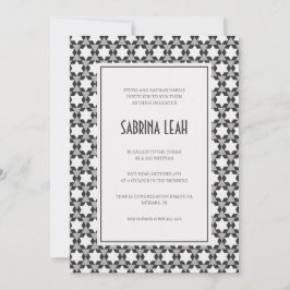 Invitación Patrón de estrella judía blanco y negro Bat Mitzva