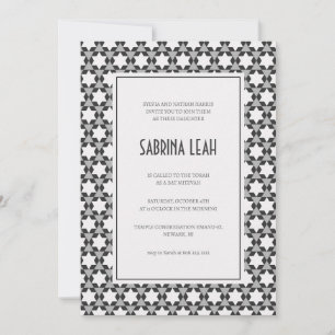 Invitación Patrón de estrella judía blanco y negro Bat Mitzva