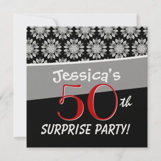 Invitación Patrón de flor blanco y negro del Fiesta sorpresa 