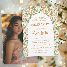 Invitación Patrón de flor de arco floral CUSTOMPhoto Quinceañ