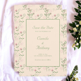 Invitación Patrón de flor del Retro Verde Rosa Y2K 70