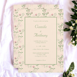 Invitación Patrón de flor del Retro Verde Rosa Y2K 70