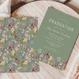 Invitación Patrón de Flor Silvestre Boho Graduación Verde Sag