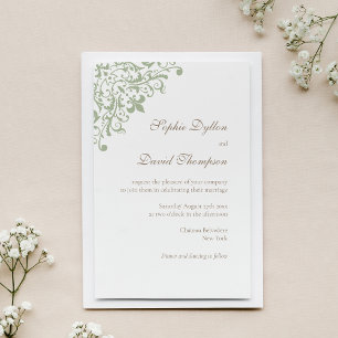 Invitación Patrón de Flor Verde de Lis de Regencia Francesa